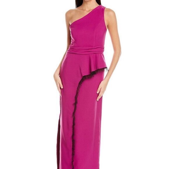 JS Collections Cerise Fuchsia And Black Lace Hayley A-Line Gown